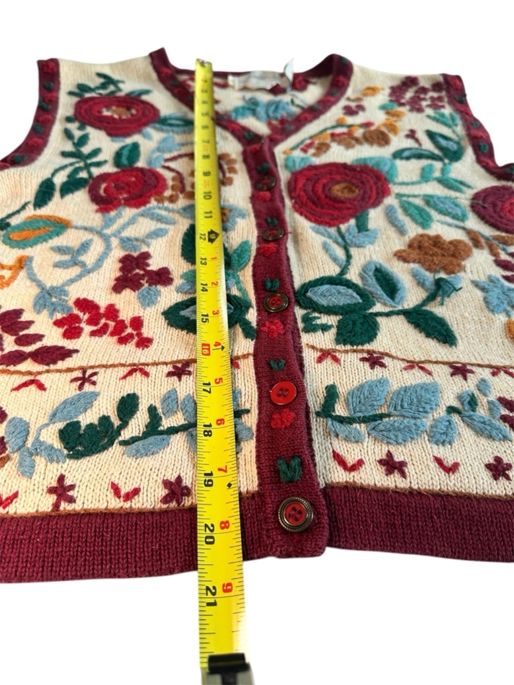 Vintage 90s The Eagle’s Eye Hand Knit Floral Embroidered Sweater Vest - Picture 10 of 10